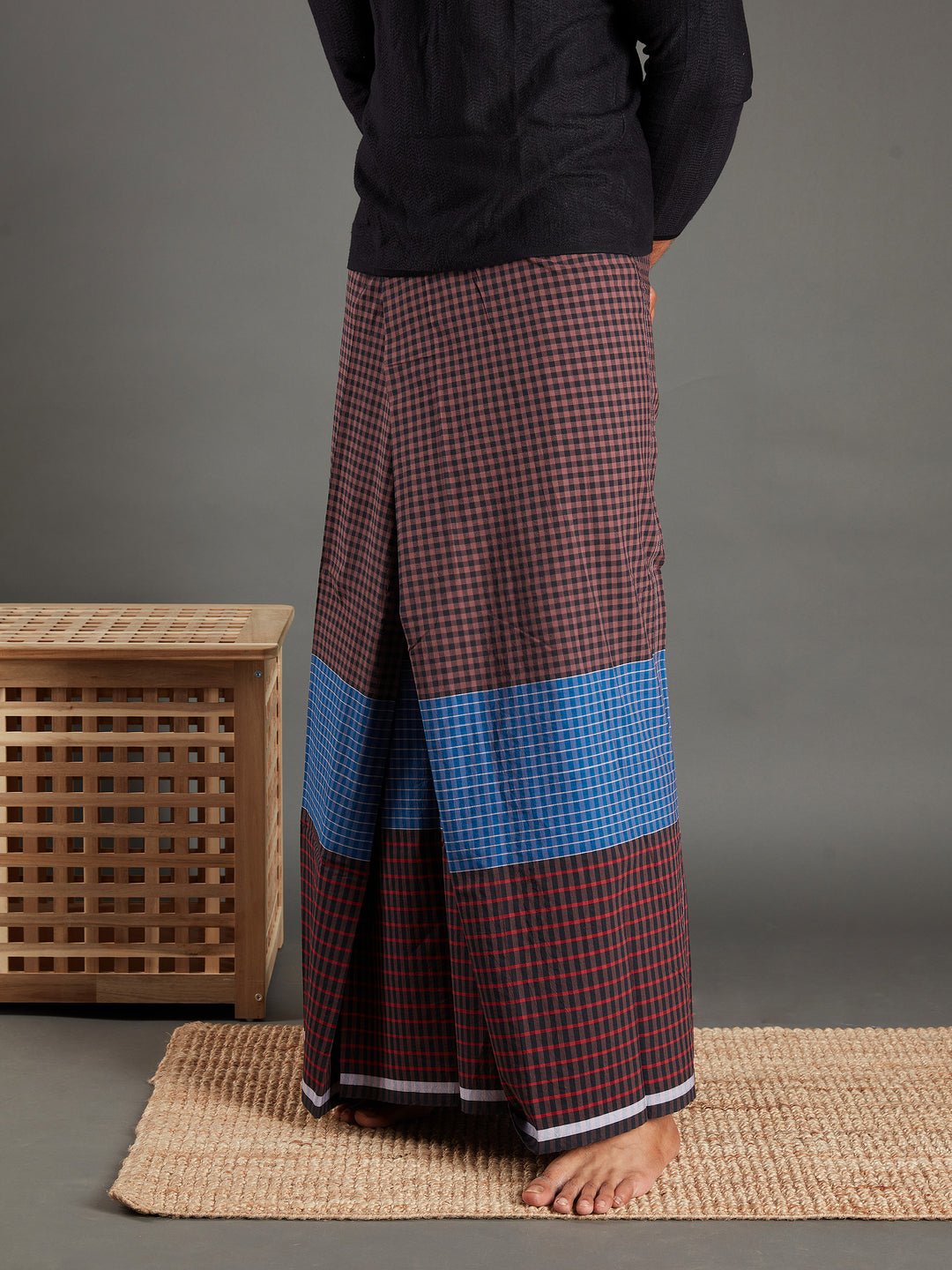 Areeba Brown and Blue Cotton Lungi - AMT-007 - View 4