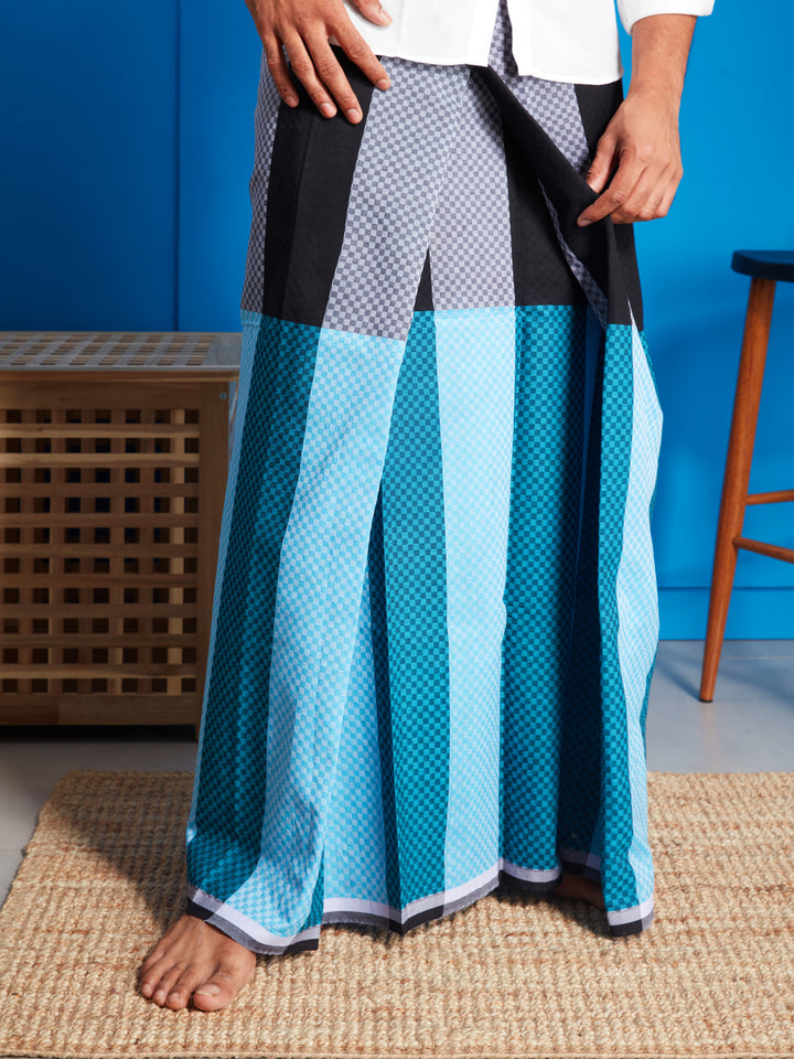 Areeba Black and Blue Cotton Lungi - AMT-001 - View 4