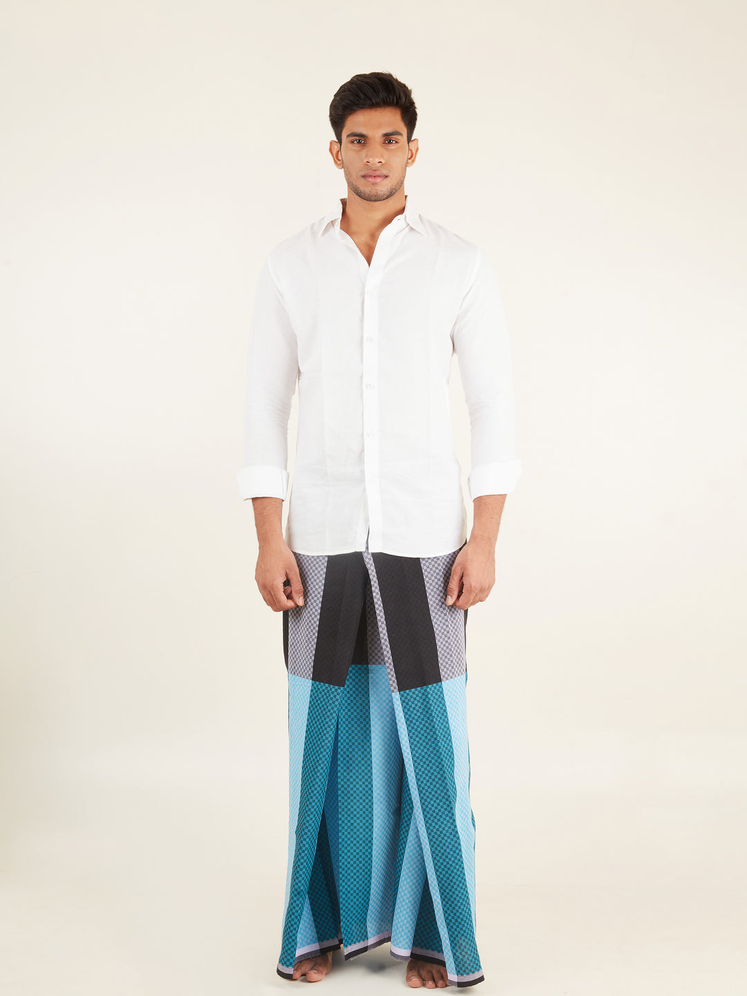 Areeba Black and Blue Cotton Lungi - AMT-001 - View 1