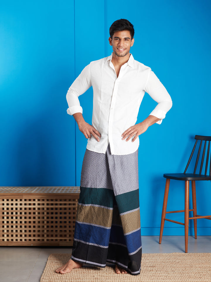 Areeba Blue and Multicolor Cotton Lungi - AMT-005 - View 1