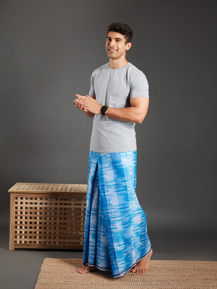 Areeba Blue Cotton Lungi - AMT-008 - View 2