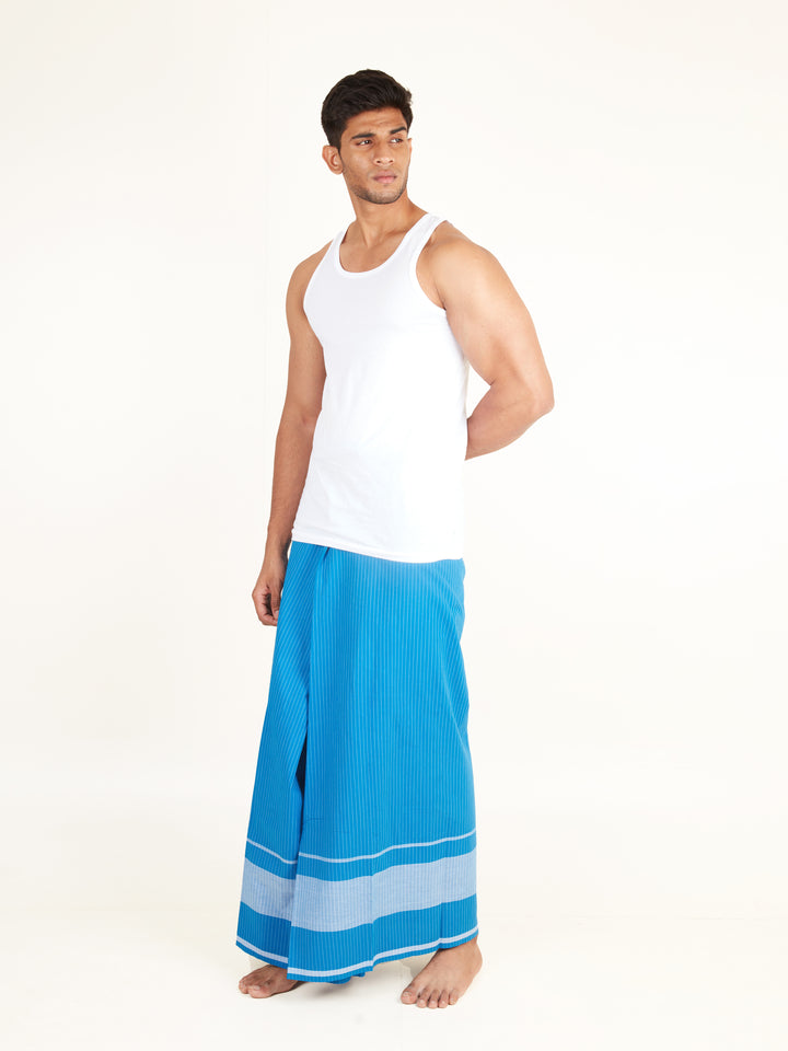 Areeba Blue and Green Fine Cotton Lungi - AMT-017 - View 1