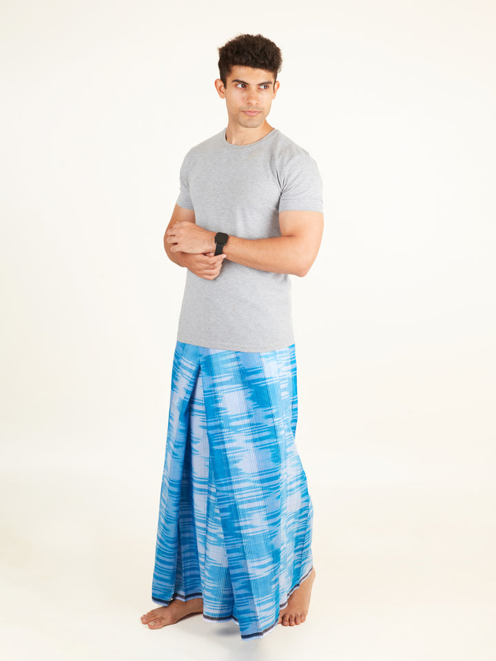 Areeba Blue Cotton Lungi - AMT-008 - View 3