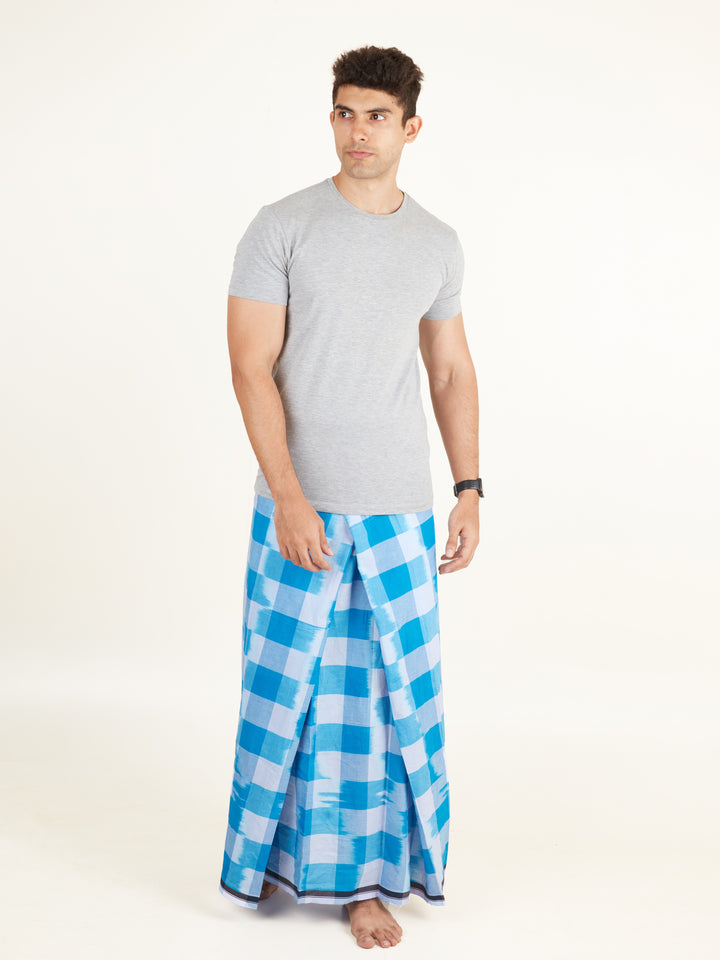 Areeba Blue Cotton Lungi - AMT-012 - View - 1