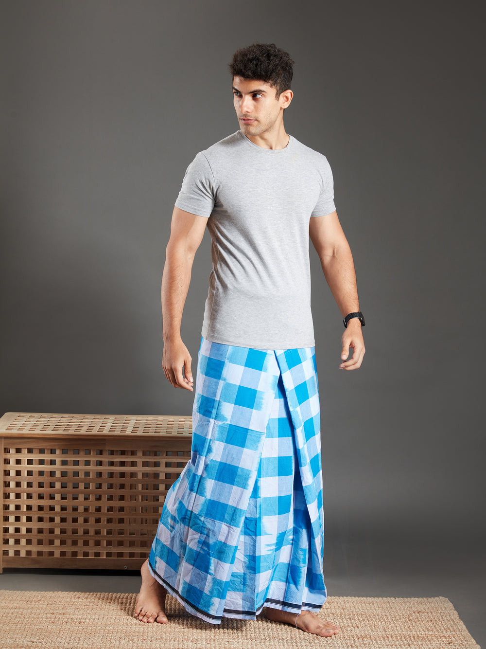 Areeba Blue Cotton Lungi - AMT-012 - View - 2