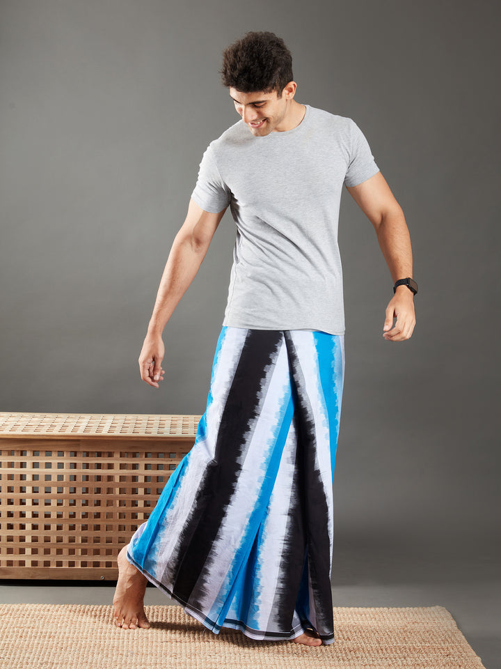 Areeba Blue and Grey Cotton Lungi - AMT-016 - View 3