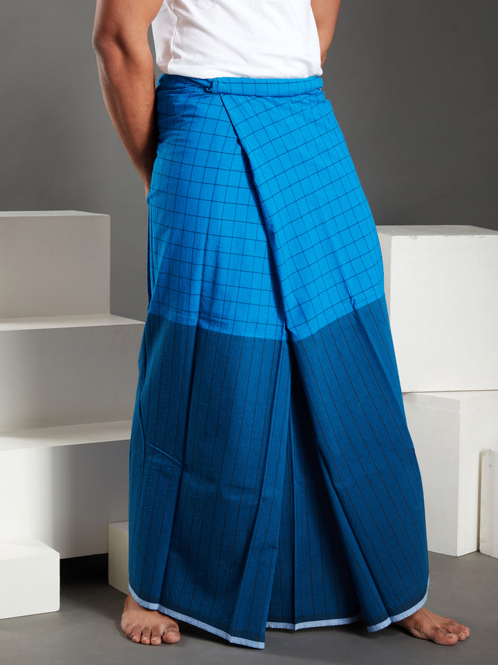 Areeba Blue Cotton Lungi - AMT-022 - View 5