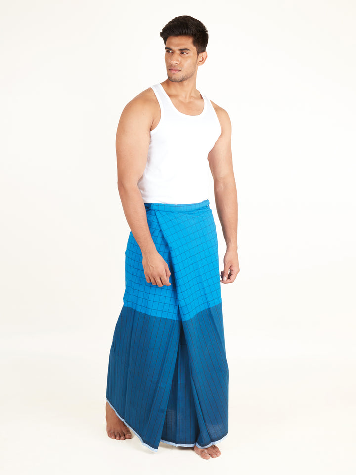 Areeba Blue Cotton Lungi - AMT-022 - View 3