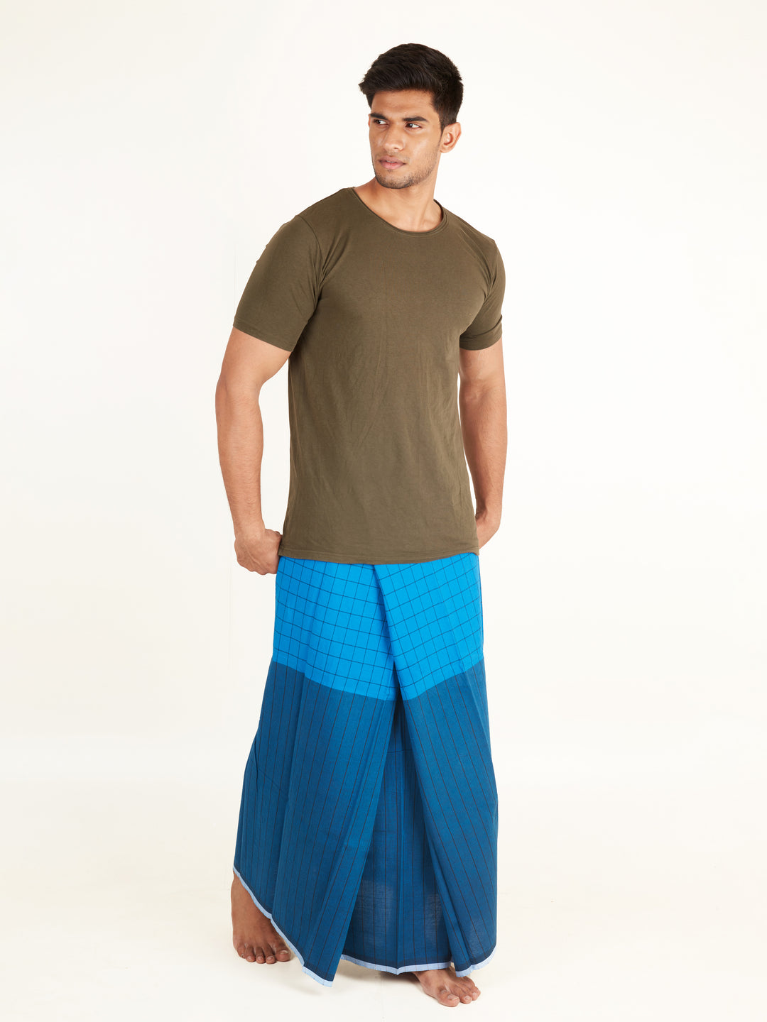 Areeba Blue Cotton Lungi - AMT-022 - View 1