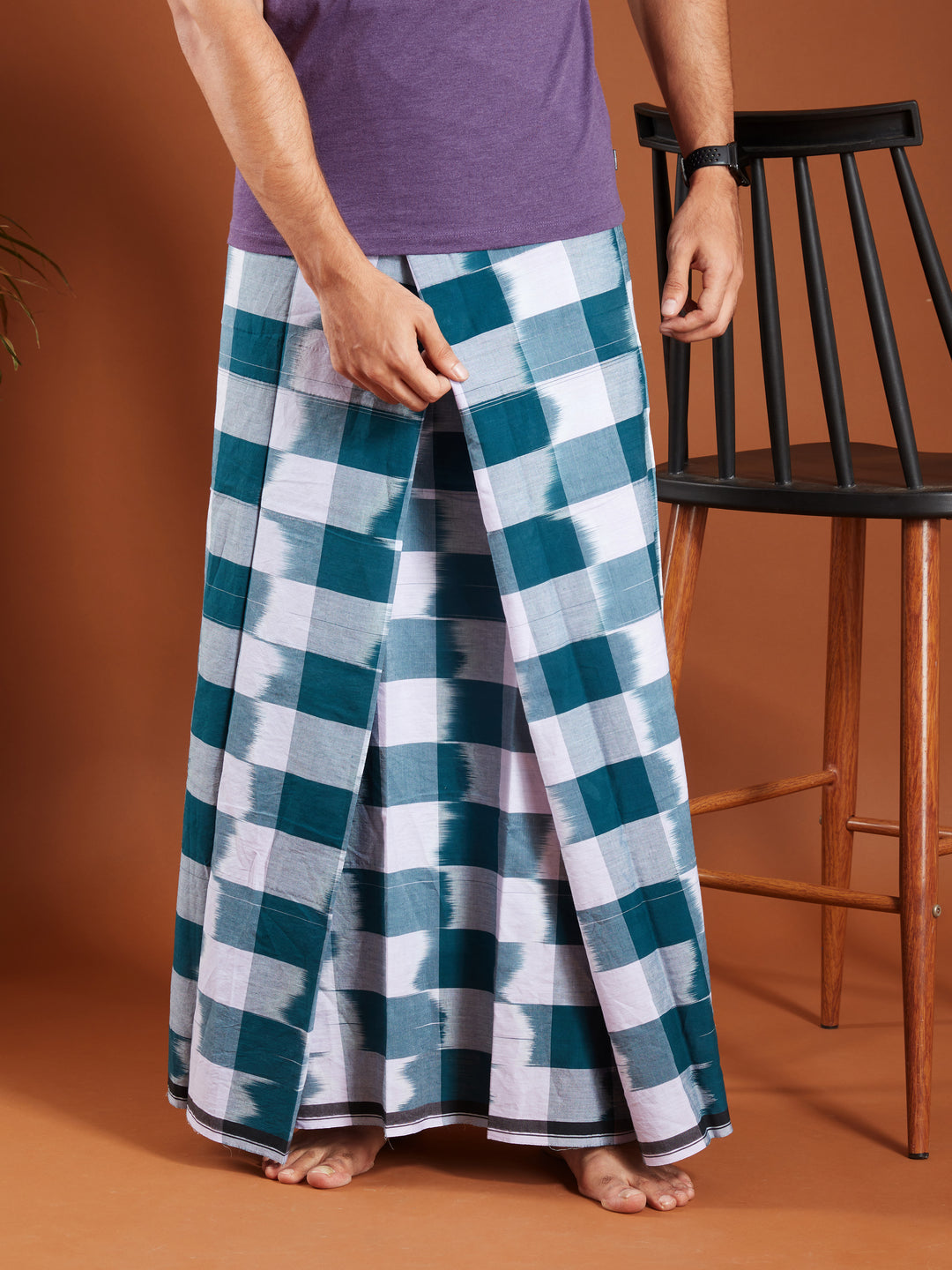 Areeba Green Cotton Lungi - AMT-013 - View 5