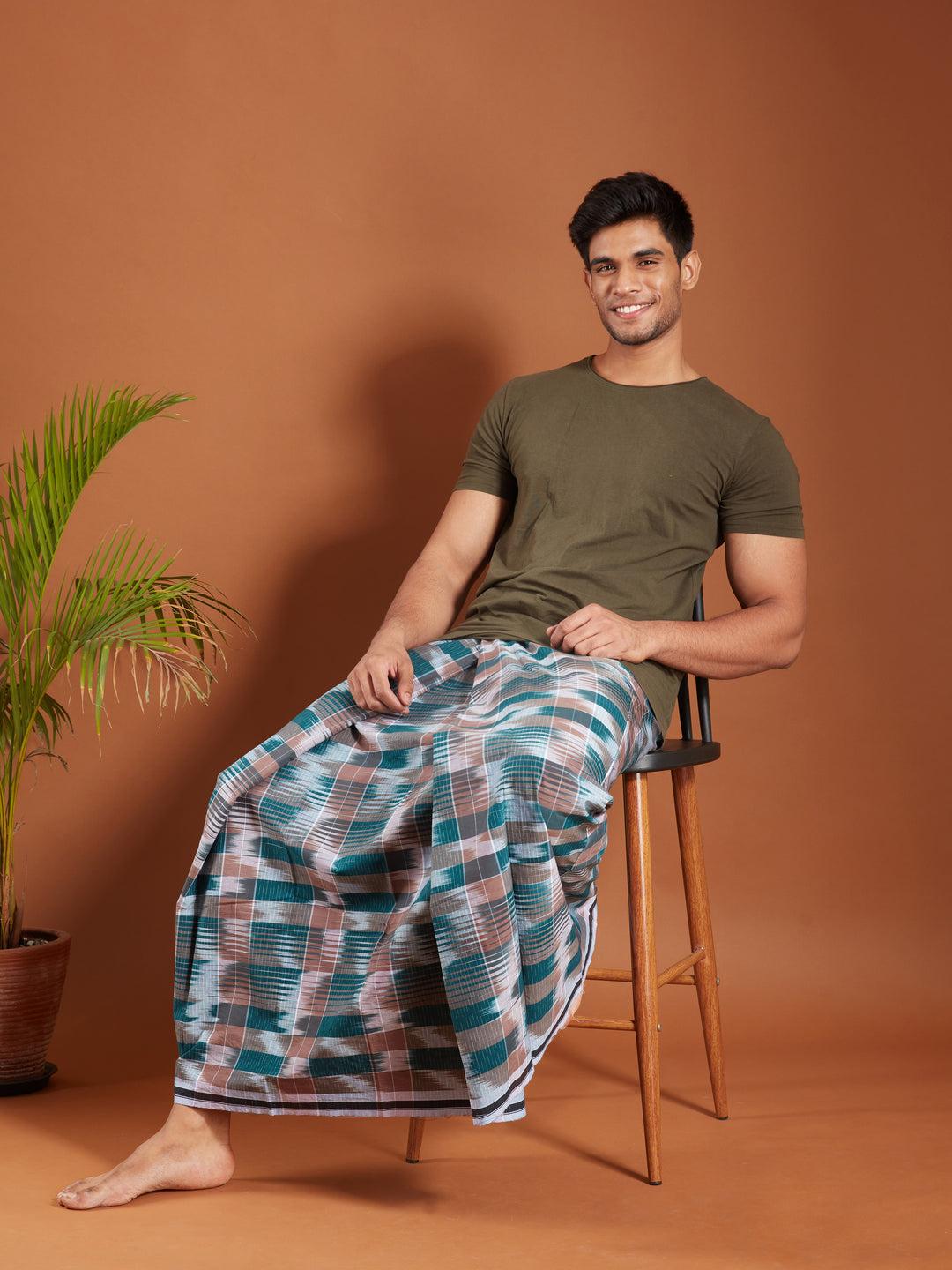 Areeba Brown and Green Super Fine Cotton Lungi - AMT-015 - View 2