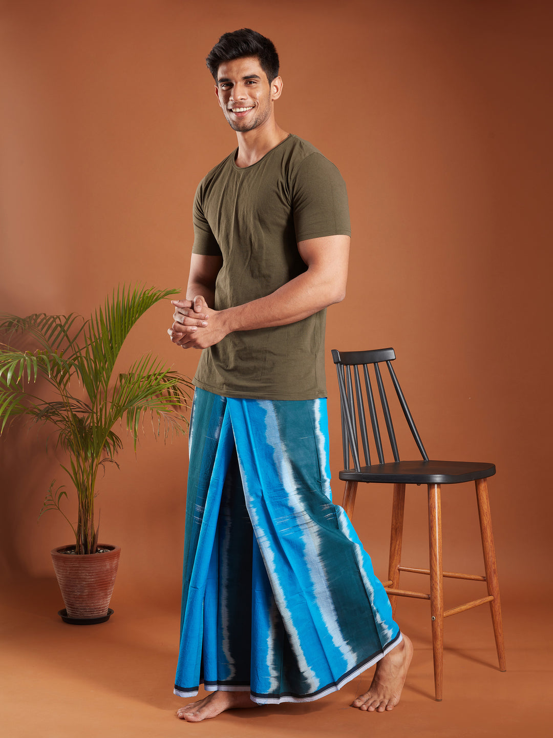 Areeba Blue Cotton Lungi - AMT-019 - View 3