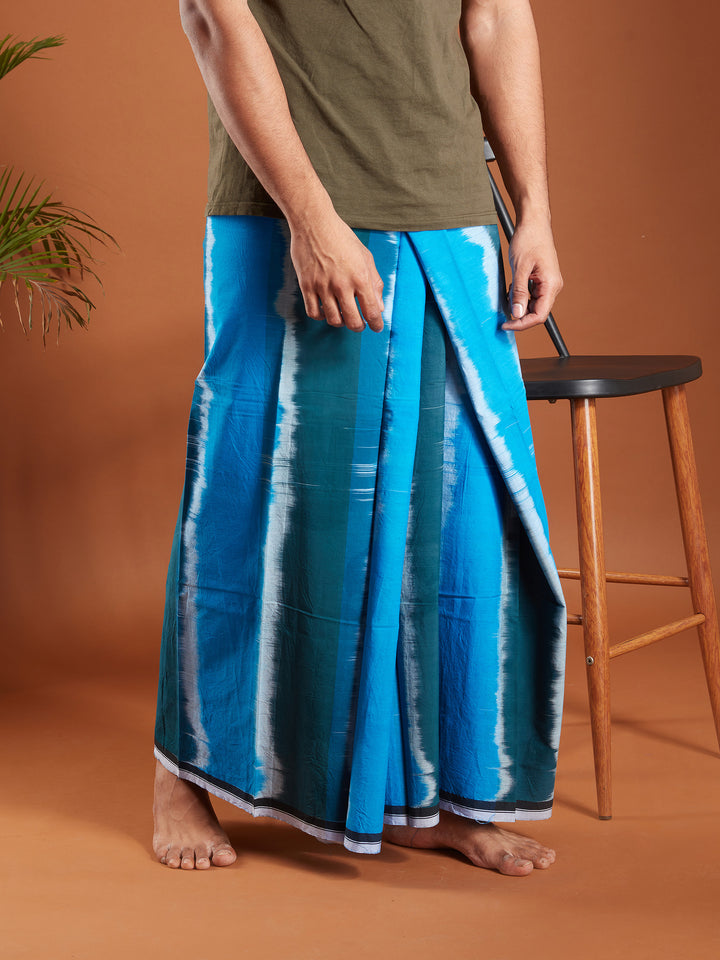 Areeba Blue Cotton Lungi - AMT-019 - View 4