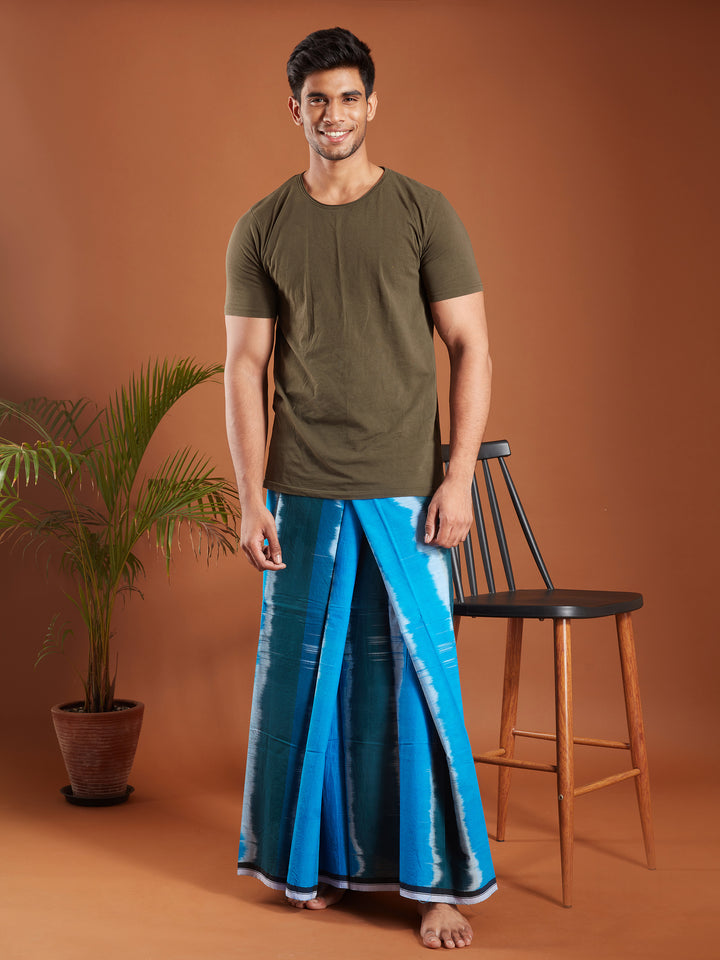 Areeba Blue Cotton Lungi - AMT-019 - View 1