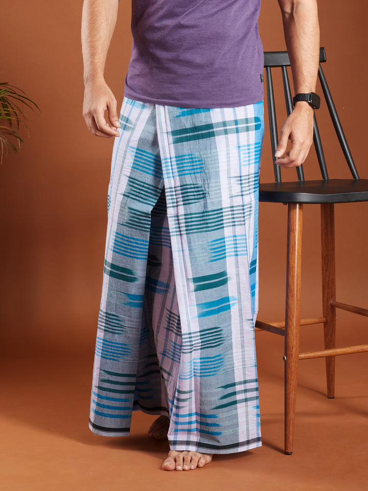 Areeba Blue and Black Fine Cotton Lungi - AMT-020 - View 5