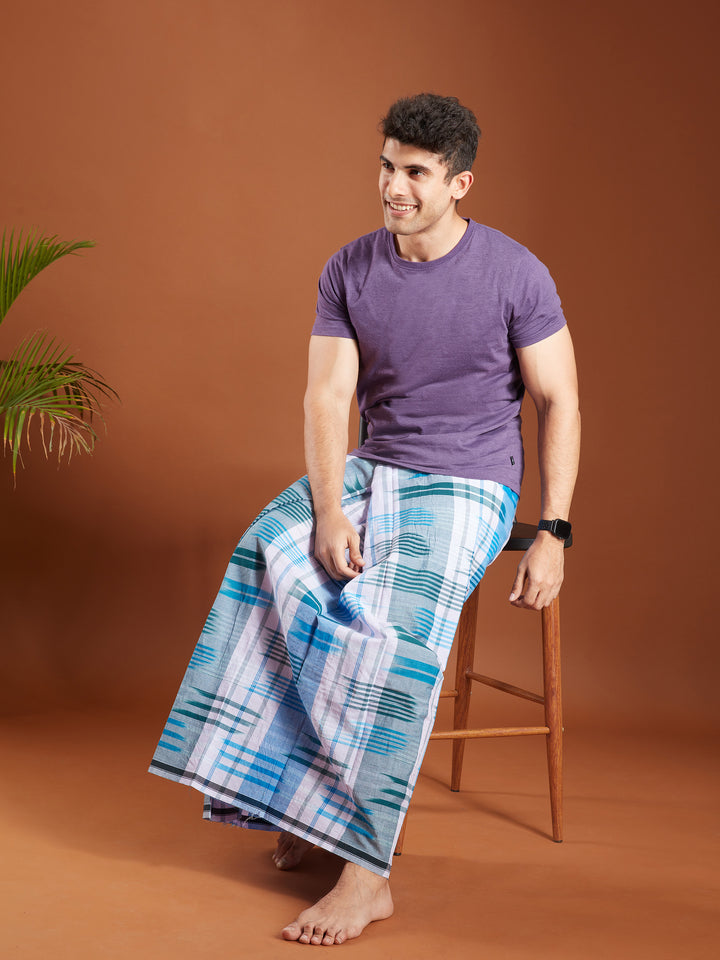 Areeba Blue and Black Fine Cotton Lungi - AMT-020 - View 4